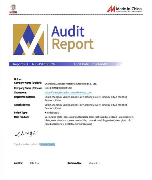 China SHANDONG ZHENGDEMETAL MANUFACTURING CO.,LTD. Certificações